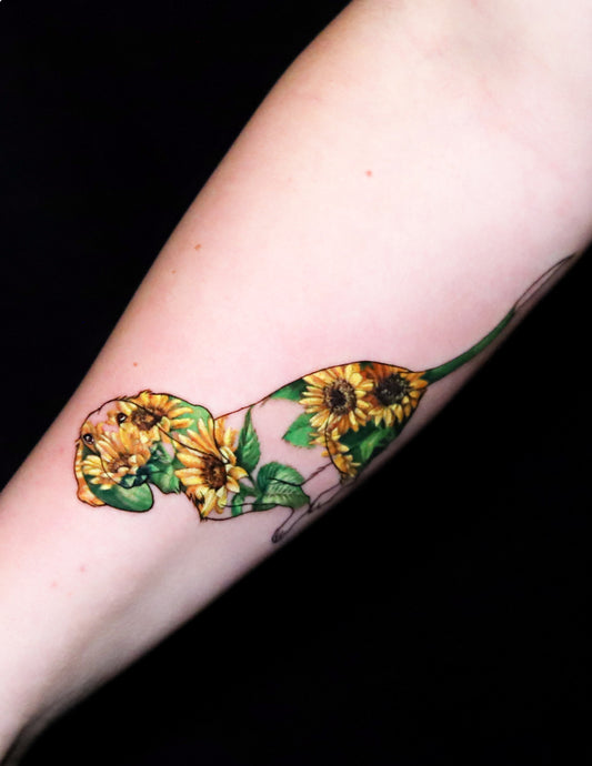 Dog Portrait in Sunflowers