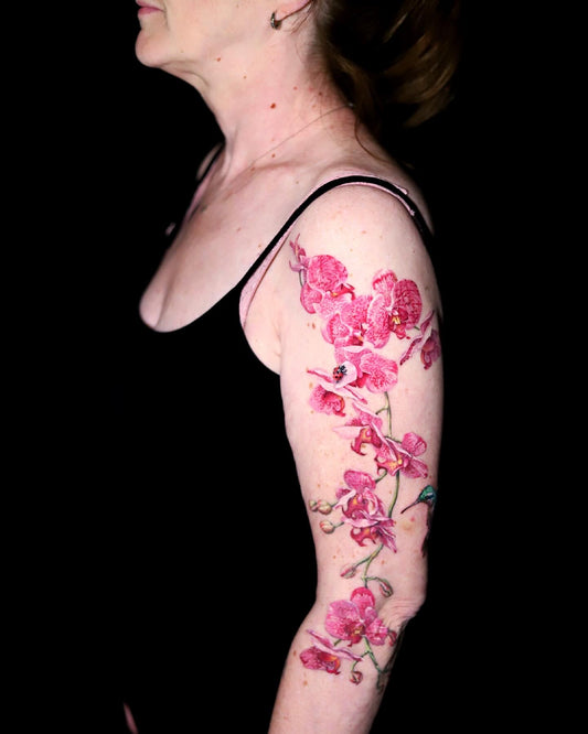 Pink Orchid with a Hummingbird