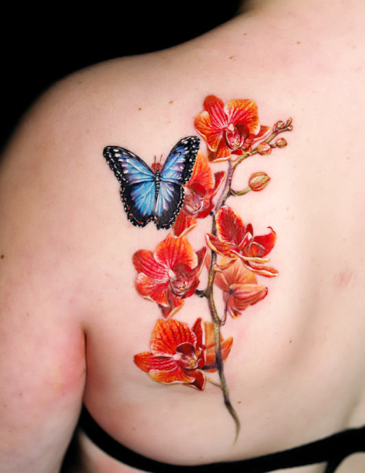 Orchid and Blue Morpho Butterfly