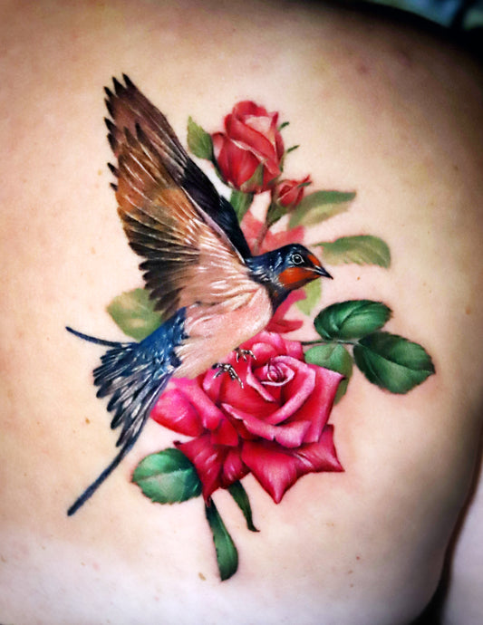Sparrow and roses