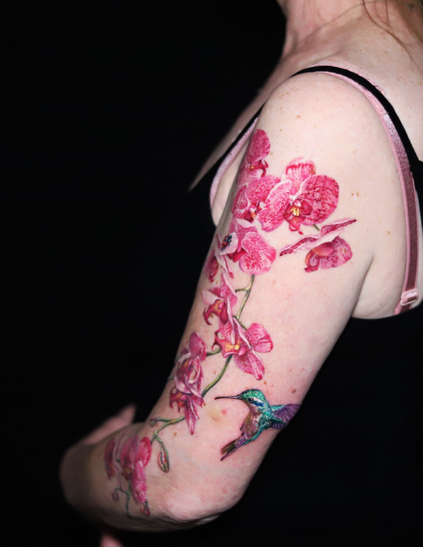Pink Orchid with a Hummingbird