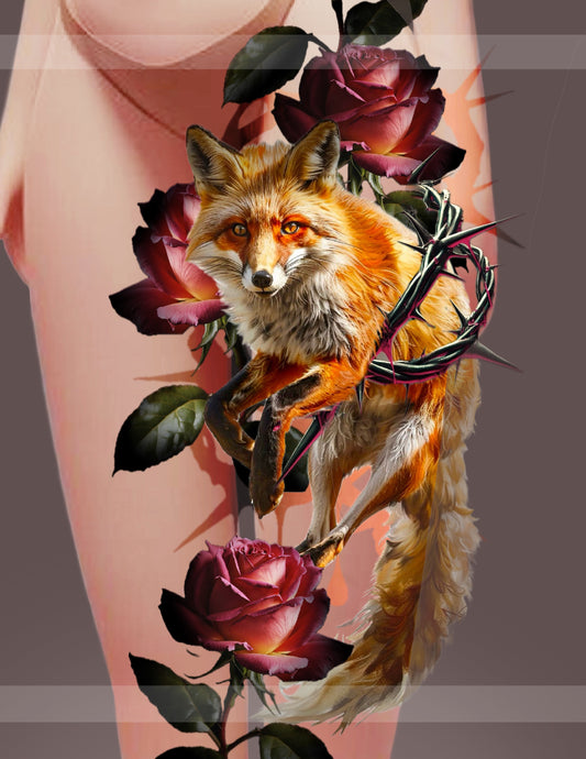 Tangled fox in roses