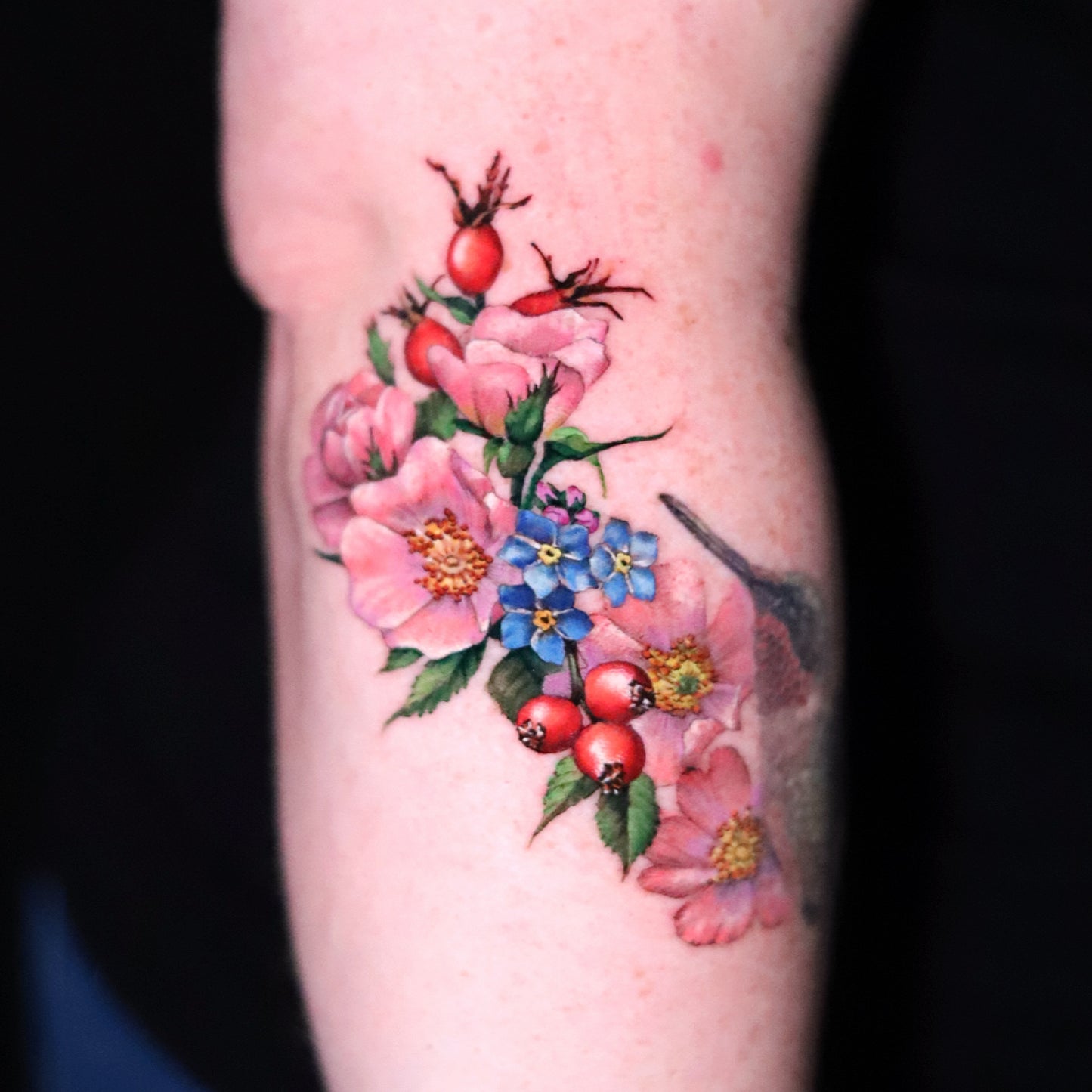 Hummingbird and rosehip
