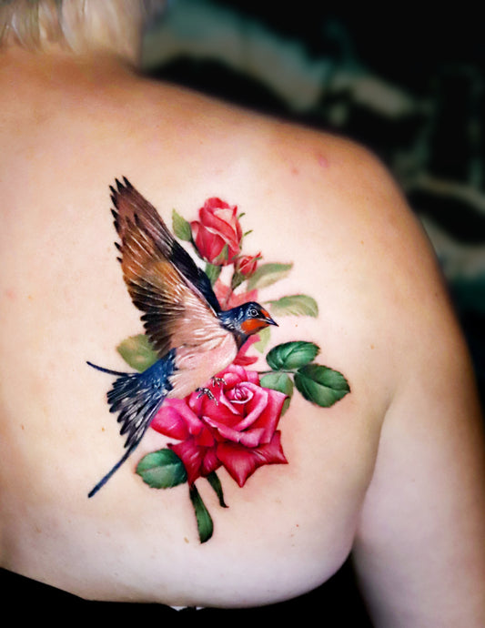Sparrow and roses